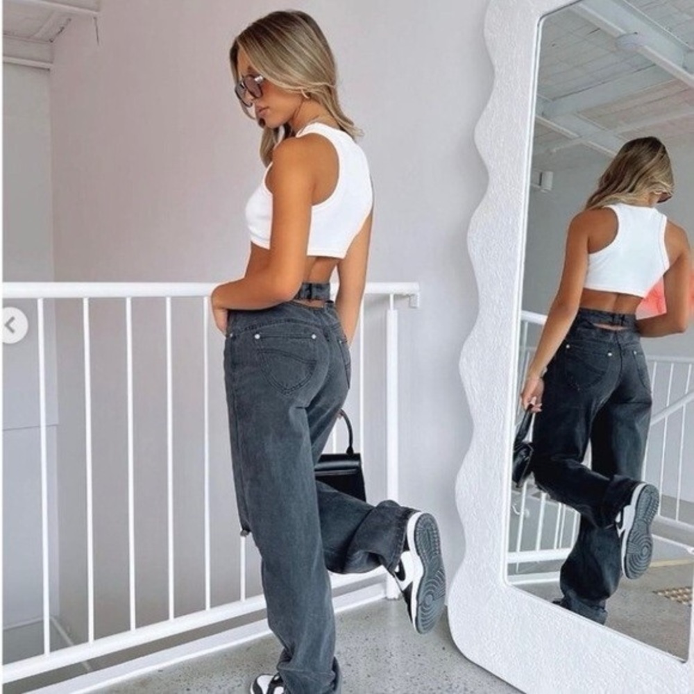 White Fox Boutique Current Moment Black Acid Wash Distressed Cut Out Jean